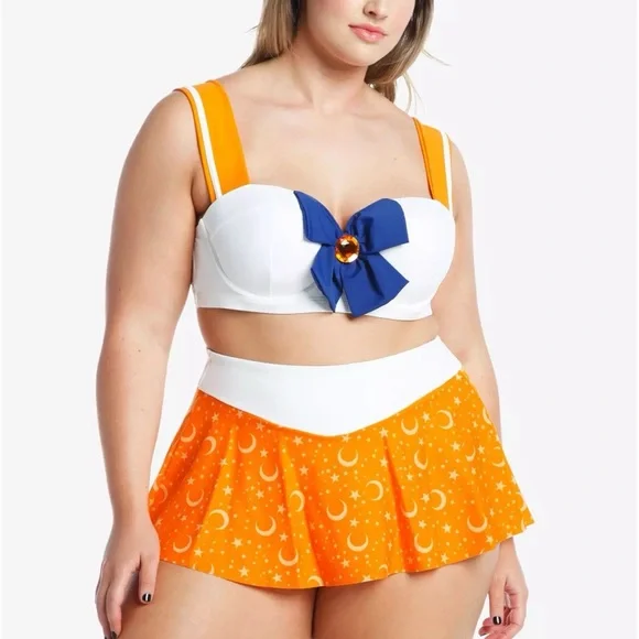 Hot Topic Sailor Moon Sailor Venus Cosplay Top & Skirted Bottoms Swimsuit SET 2X - Picture 4 of 16